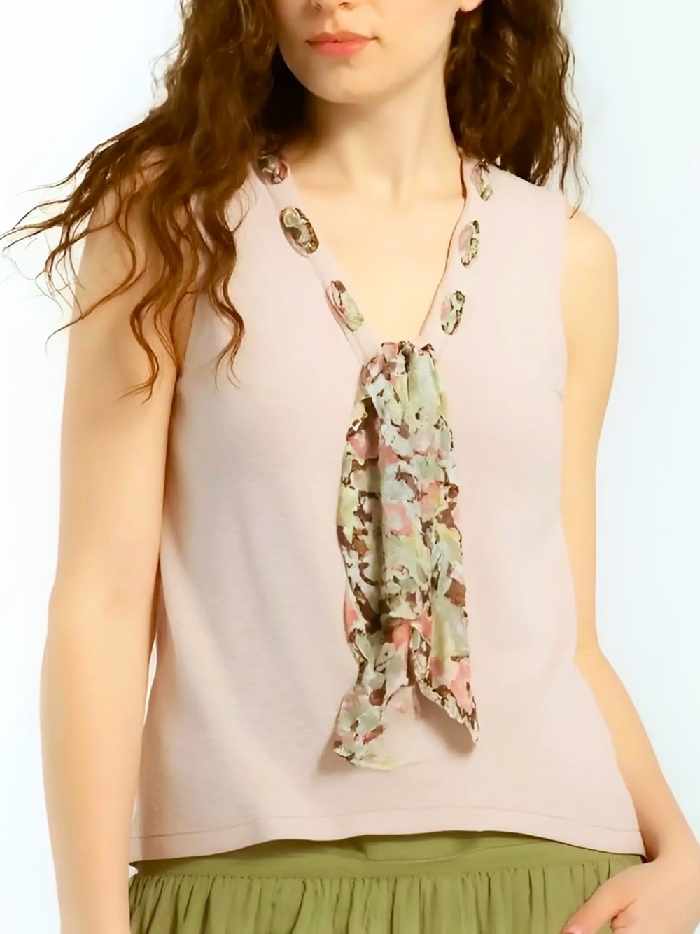 Ralph Lauren Pink Sleeveless Knit Tank with Floral Scarf XL